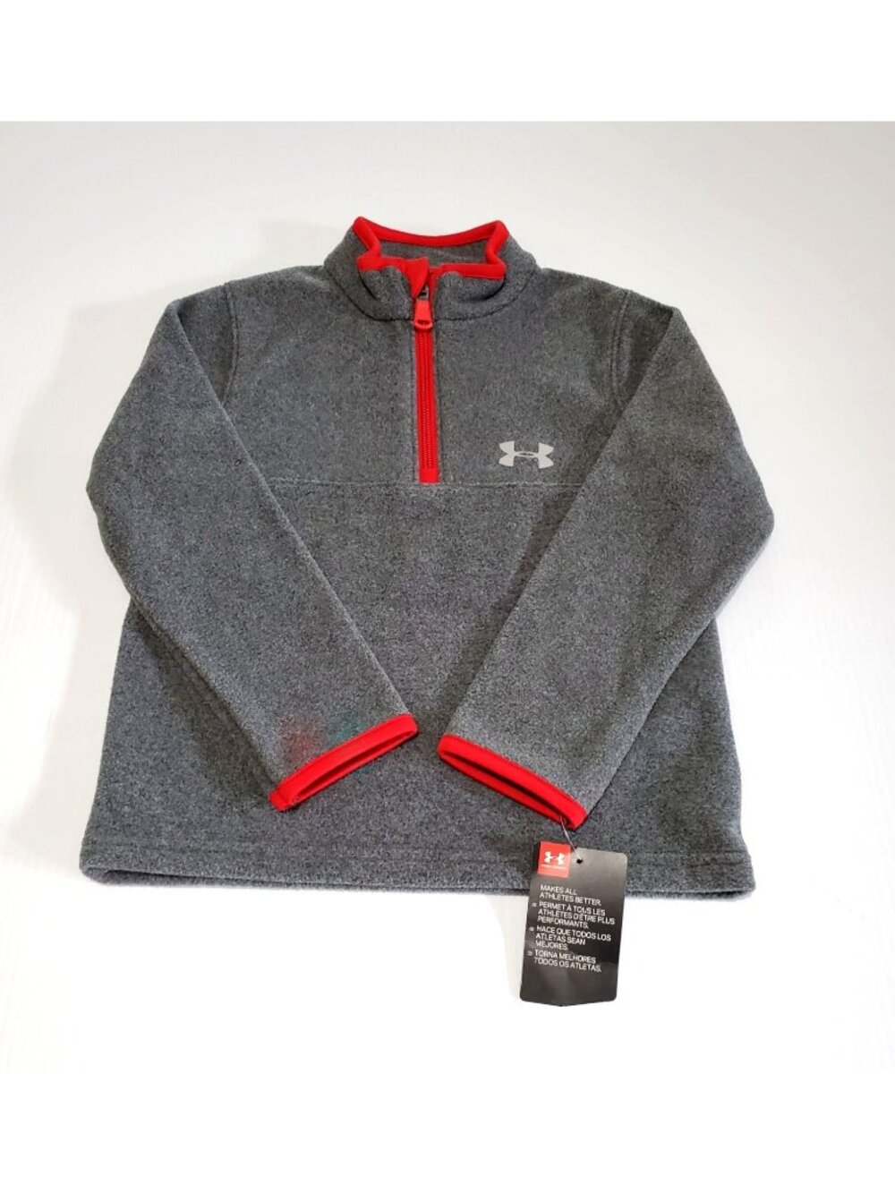 NWT Under Armour Boys' Gray Heathered Logo 1/4 Zip Fleece Sweater Sz 4 616